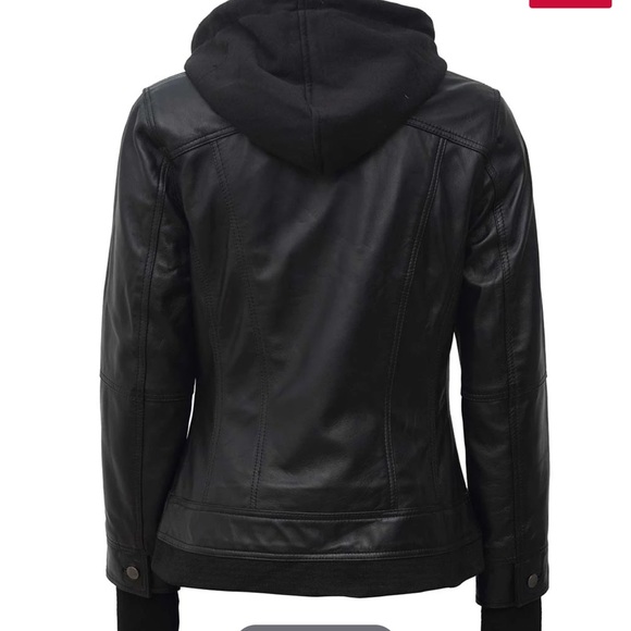 Angel Jackets Tralee Black Bomber Lambskin Leather Jacket with Removable Hood - Picture 6 of 10